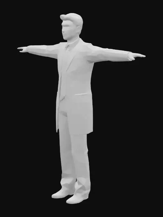 3D model for modern male, High‑precision; T‑pose; wearing suit, smooth topology; short hair.