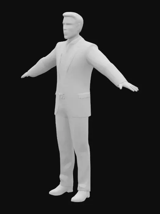 3D model for modern male, High‑precision; T‑pose; wearing suit, smooth topology; short hair.