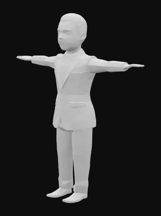 3D model for modern male, High‑precision; T‑pose; wearing suit, smooth topology; short hair.