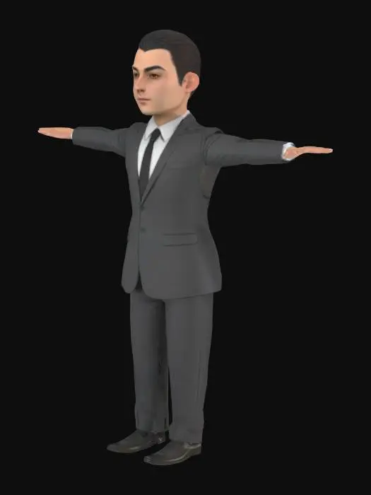 3D model for modern male, High‑precision; T‑pose; wearing suit, smooth topology; short hair.