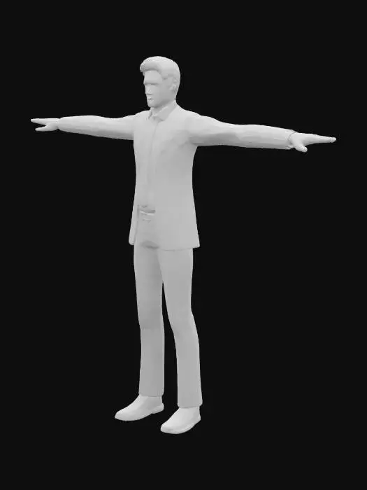 3D model for modern male, High‑precision; T‑pose; wearing suit, smooth topology; short hair.