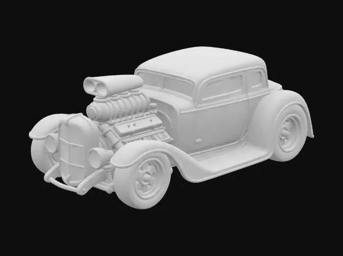 3D model for Hell Candy A fully customized 1930s-style hot rod, chopped, channeled and built to dominate. Drenched in deep candy red metallic with a blown V8 engine towering through the hood. Widebody stance, shaved trim, and ultra-low profile. A showstopper sculpted for 3D perfection – pure horsepower cast in chrome and fire.