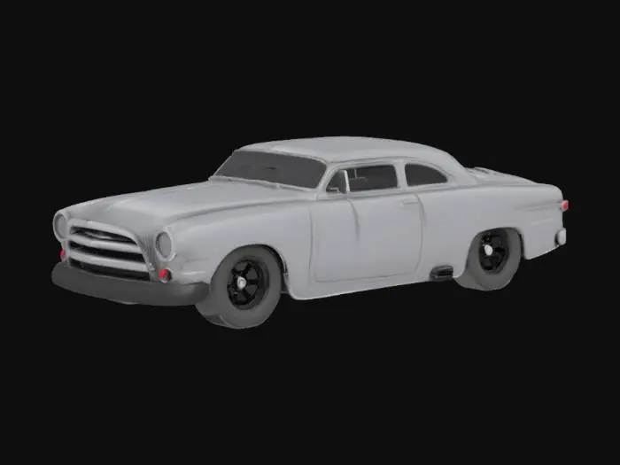 3D model for Shadowliner 51___is a fully custom restomod project based on the iconic 1951 Ford Coupe. The roof has been chopped by 3.93 inch  to give it a low, aggressive stance, and the body is completely smoothed for a clean, aerodynamic profile. Finished in matte graphite gray, the car features deep-dish black racing wheels wrapped in Goodyear slicks and a race-inspired side exhaust.