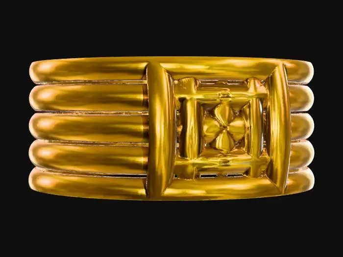 3D model for Imperium Band_A golden ring of layered power, centered by a radiant square core, embodying strength, order, and timeless authority