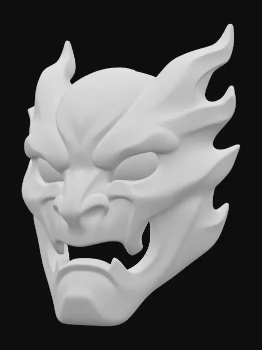 3D model for Inferno Mask_embodies the raw power of fire, forged in obsidian black with glowing molten cracks. Its ember-lit eyes and flame-shaped horns radiate heat and fury, making it a symbol of unstoppable energy and destruction.