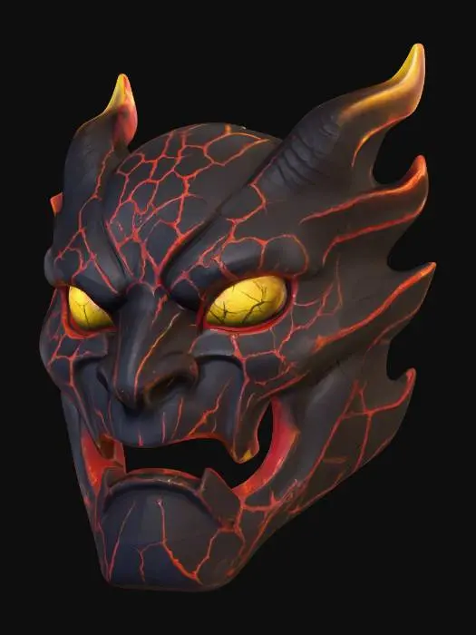 3D model for Inferno Mask_embodies the raw power of fire, forged in obsidian black with glowing molten cracks. Its ember-lit eyes and flame-shaped horns radiate heat and fury, making it a symbol of unstoppable energy and destruction.