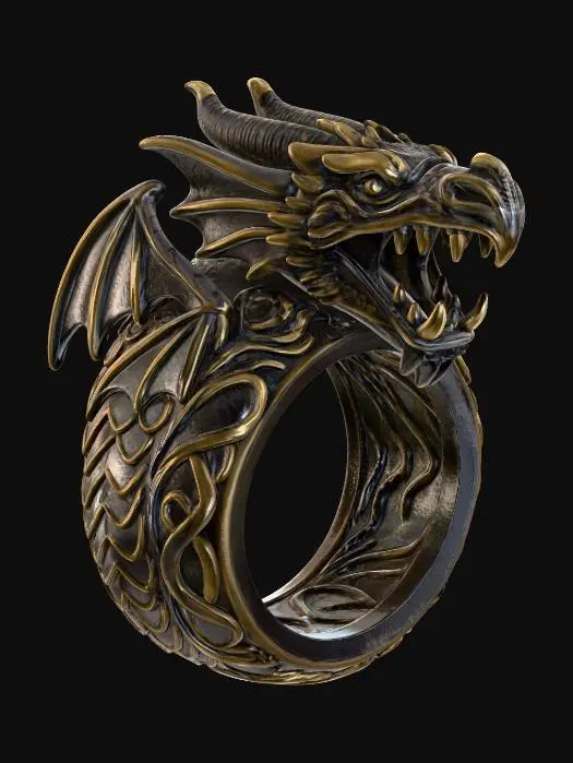 3D model for Fantasy dragon-inspired  highly detailed and powerful. Circular band
