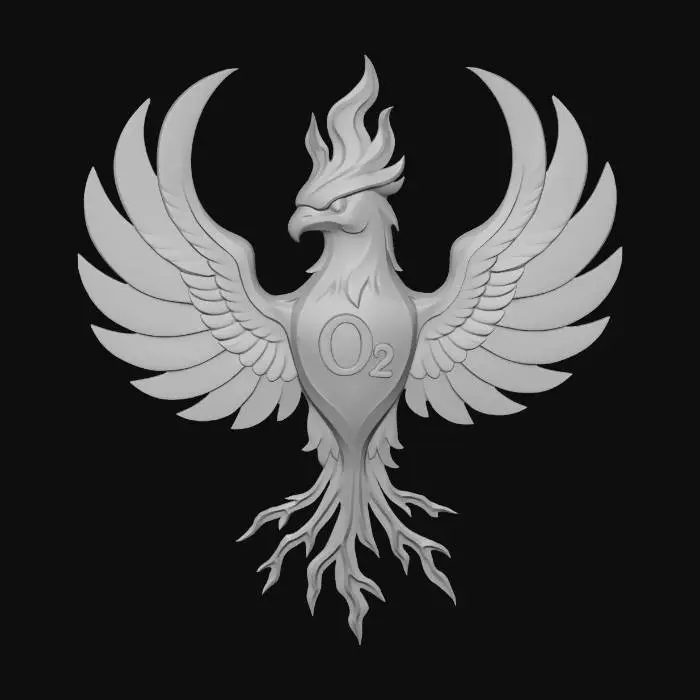 3D model for This emblem represents my fight against Long COVID — a phoenix rising with the O₂ symbol at its heart. It symbolizes every breath I fought for, every setback I survived, and the strength that keeps me standing. It is a reminder that even in my weakest moments, my endurance and willpower burn brighter than the illness.