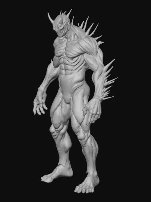 3D model for A horrifying dimensional beast, appearing as a shifting, impossible structure of jagged, obsidian-like planes that seem to fold in on themselves, creating an ever-changing, non-Euclidean form. Its surface is composed of a frictionless, dark matter that absorbs light, yet emits faint, sickly purple glows from within its deepest crevices. Sharp, crystalline spikes protrude at odd angles, feeling cold and infinitely deep to the touch. It has no discernible face, but gaping voids open and close, revealing glimpses of a starless abyss., #villain#