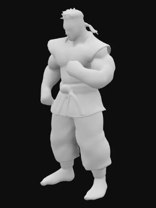 3D model for tekken fighter, karate, detailed, looks badass, 