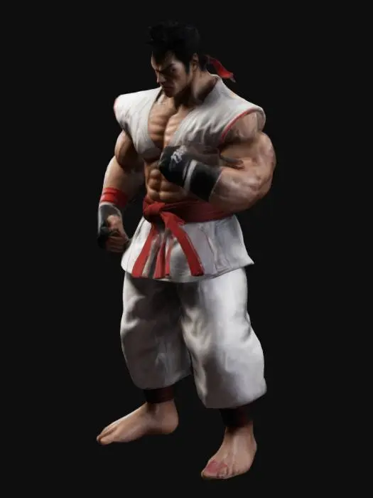 3D model for tekken fighter, karate, detailed, looks badass, 