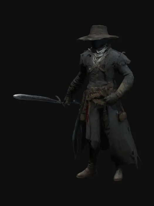 3D model for bloodborne hunter, badass, sword, fromsoftware,tall,detailed