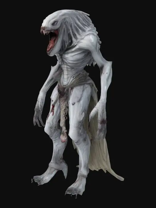 3D model for a vicar amelia creature from bloodborne, looks white and has a big mouth, looks very powerfull and detailed, is blood-starved