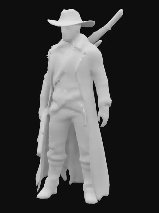 3D model for a cowboy with an revolver and a sniper on his back, has a detailed face and looks like erron black
