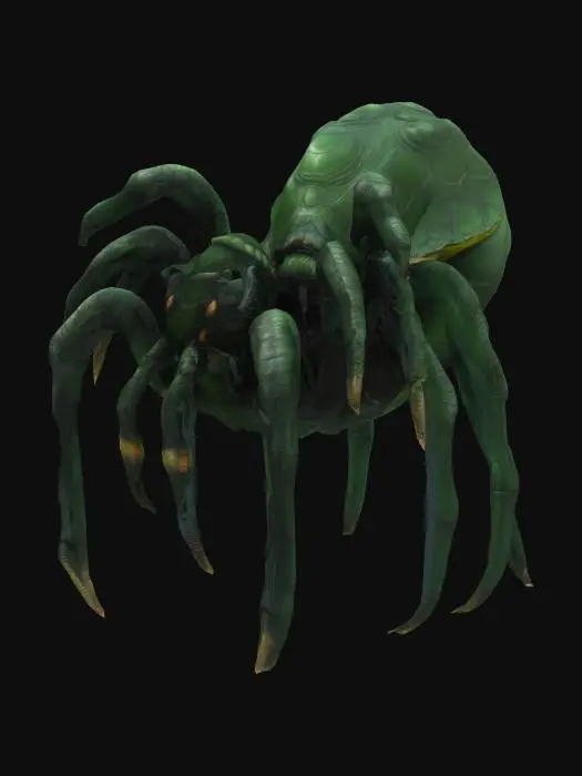 3D model for a dark-green gigantic monster that looks like an spider with a shell like an turtle, has big feelers, looks realistic and detailed