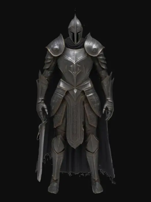 3D model for The object features a menacing medieval design with jagged angular armor, intricate ribbed patterns, a dark metallic texture, and a long, sharp weapon., 