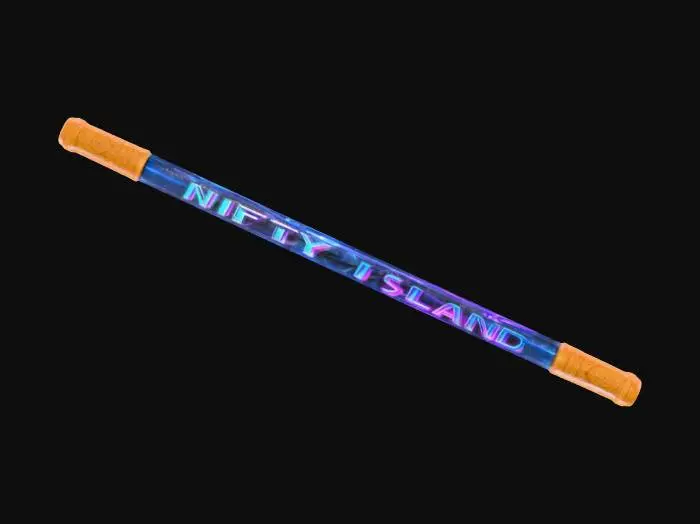 3D model for Plasma Rod, 长度：1.5 米,宽度：0.03 米（3 cm）的一根高精度、风格化的单手握持型棍型武器，棍头与棍尾为对称的光滑纯铜端头，棍身采用透明与半透明材质，类似玻璃或水晶，具备折射与透光效果。棍身内部交织纠缠着细腻的电紫色与蓝色发光电流，形成动态能量核心，能量线条纤细、流动感强。棍身表面呈现柔和微光，散发出蓝紫色粒子。整体构图为横向画布，背景为深黑色，突出武器主体。模型具备8K纹理质量，适配图生模型绑定与动作逻辑，风格融合科技感与东方工艺美学。