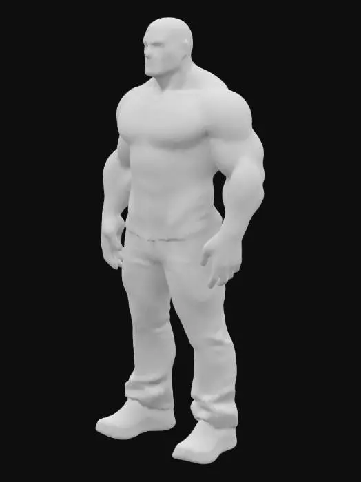 3D model for #realistic# Dwayne Johnson, Yellow T-Shirt, black denim pants, Blue Low-top Sneaker, Highly Detailed, Ultra Realistic, Full Body, A-pose