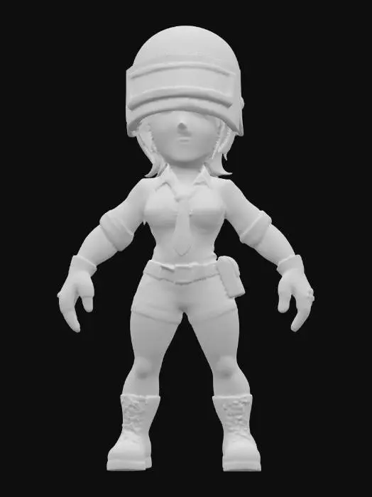 3D model for Q版画风. pubg 女角色 高度详细, 逼真的3D模型图像。高度风格化 ,性感优美的身材,清晰地传达出真实感、 ,8K 纹理,明亮鲜艳,但略显暗淡和磨损, t-pose , 适合图生模型
