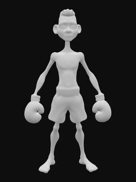 3D model for A SKINNY BOXER WEARING LEARNER PLATES AND COVERED IN CUTS AND BRUISES, Game Assets, Pixar Style, Highly Detailed, Ultra Realistic, Symmetrical Body, A-pose, Full Body, ARMS AWAY FROM THE BODY