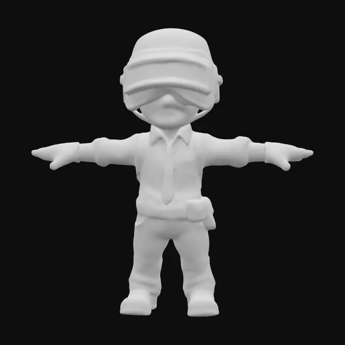 3D model for Q版画风. pubg 男角色 高度详细, 逼真的3D模型。高度风格化,,清晰地传达出真实感、 ,8K 纹理,明亮鲜艳,但略显暗淡和磨损, t-pose , 适合图生模型.