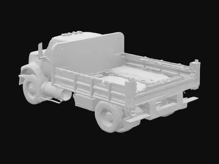 3D model for a flatbed truck, blue, empty bed, no driver, large bed, 