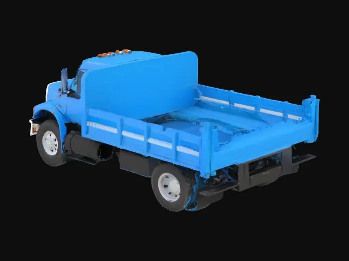3D model for a flatbed truck, blue, empty bed, no driver, large bed, 