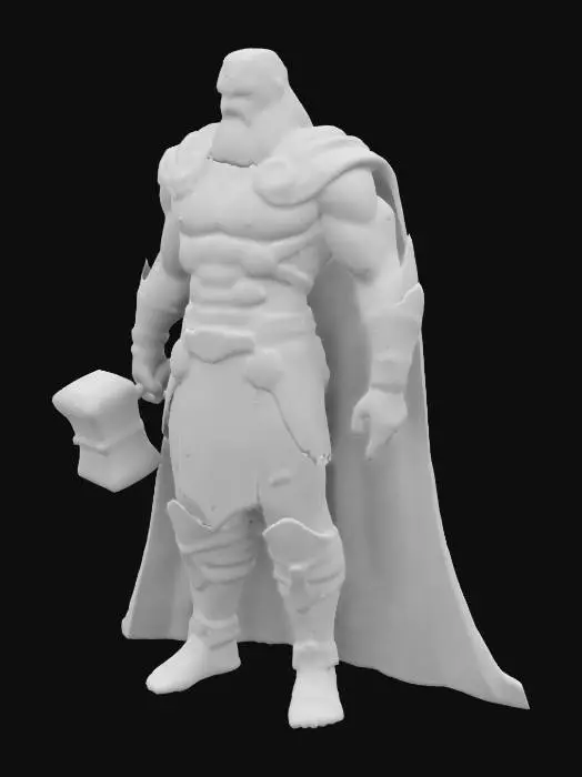 3D model for obsidien derisi elinde çekiç olan thor yüksek cilt detayı ve savaşçı pozizyonunda