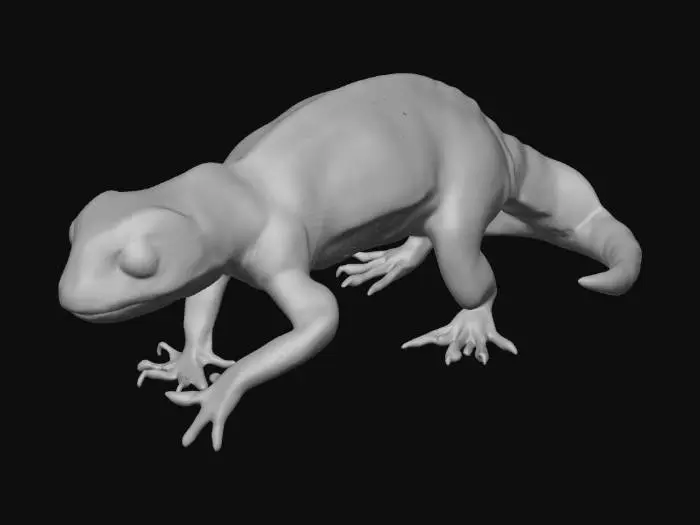 3D model for Generate a high-resolution, realistic 3D model of a chameleon with detailed textures and accurate anatomy. The chameleon should have natural skin patterns (scales), realistic eyes with the ability to rotate independently, and feet adapted for gripping branches. Include PBR textures (albedo, roughness, normal, and displacement maps).