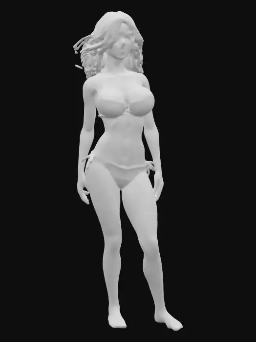 3D model for Create a realistic 3D female character with natural proportions, styled for use in Blender. The character should have clean topology and a riggable mesh, optimized for animation. Outfit: a stylish beach bikini with fabric texture detail. Include proper UV mapping and PBR textures (diffuse, normal, roughness).