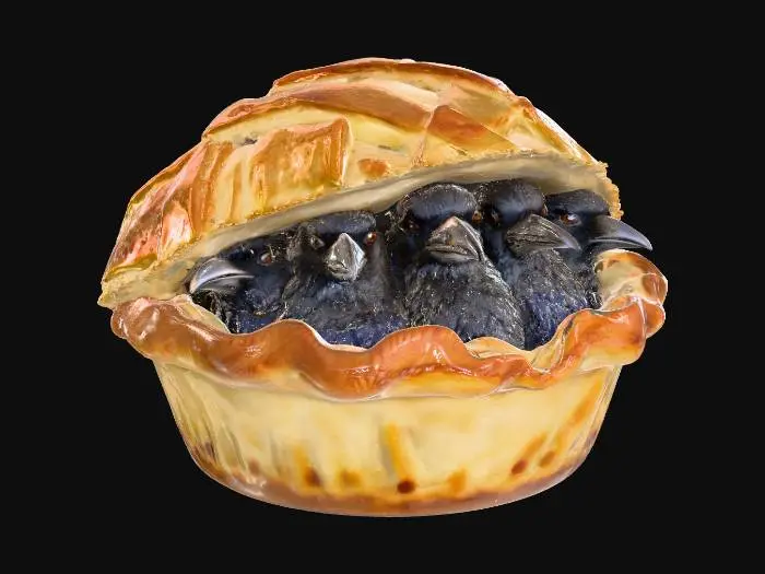 3D model for #food#, Four and Twenty blackbirds backed in a pie