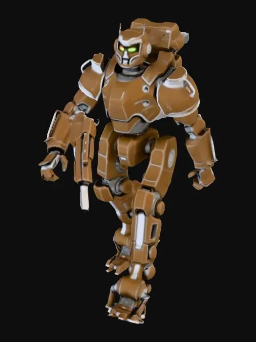 3D model for game ready, realistic, battle mech with a gun arm, in T-Pose