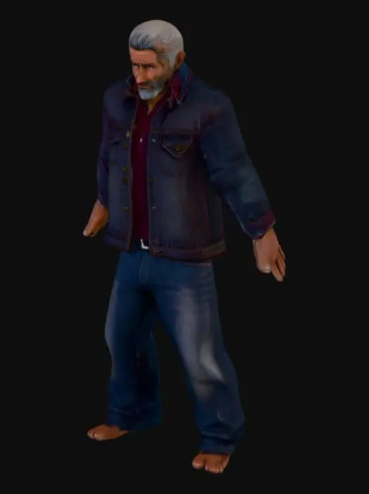 3D model for homeless man, neutral expression A-pose, game ready
