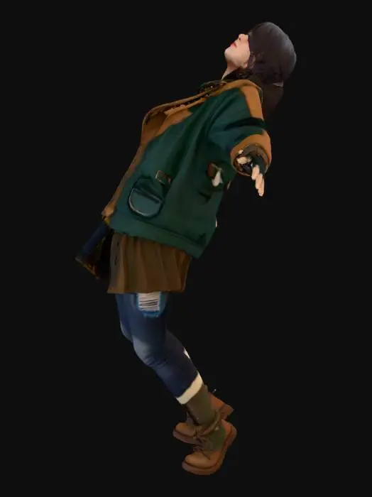 3D model for homeless woman, neutral expression A-pose, game ready