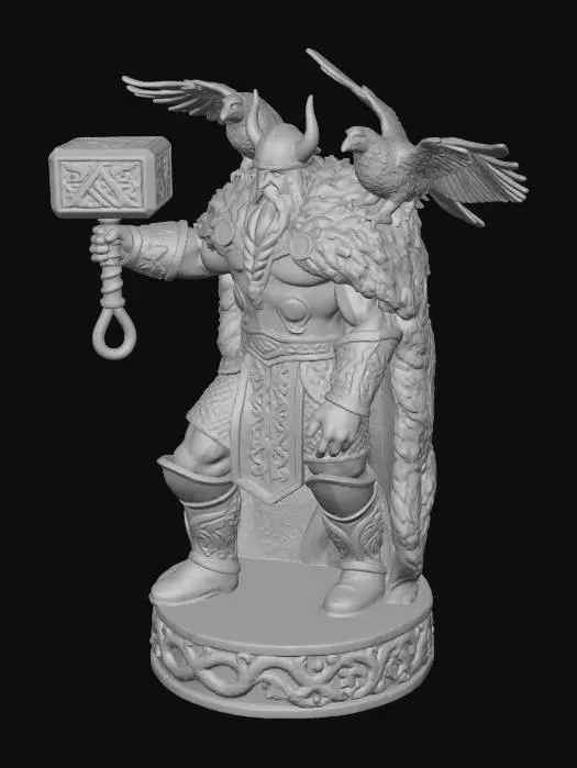 3D model for norse statue with Mjolnir and hugin and munin