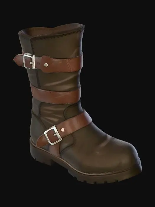 3D model for Rugged Buckled Leather Boot