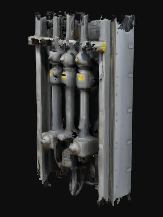 3D model for a sci-fi style elevator lift, with hydraulics showing, looks like it could come out of the movie Terminator or Aliens