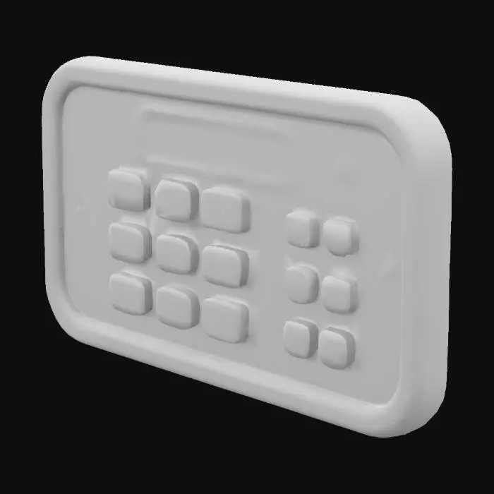 3D model for security keypad with 12 keys,
a small lcd screen ontop, 2 small lightbulbs