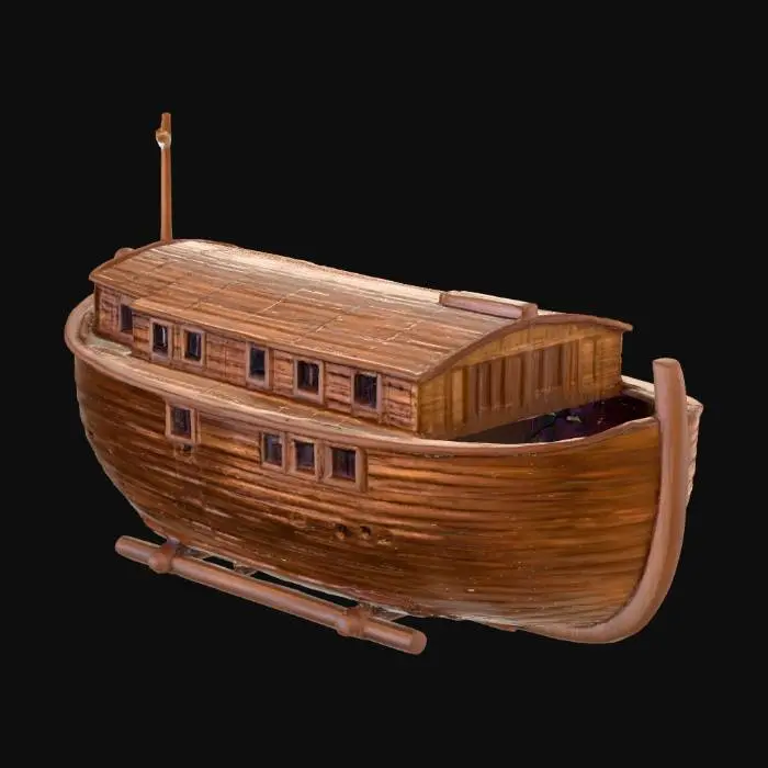 3D model for Noah's Ark A rich, dark brown Length: 300 cubits
Width: 50 cubits
Height: 30 cubits
Wooden