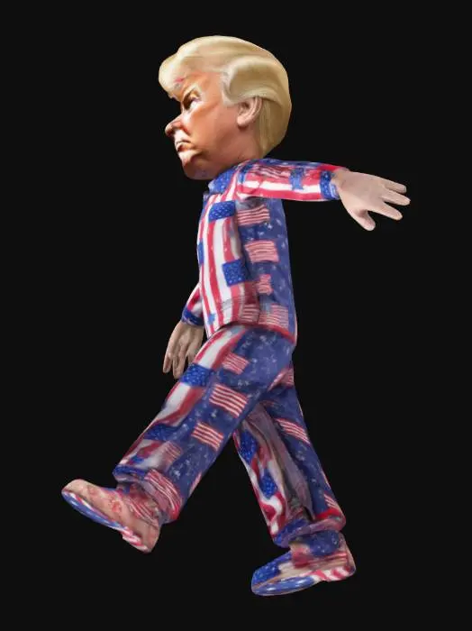 3D model for Realistic symmetrical Donald Trump, Doing T-Pose, arms out to sides. donald trump size of a little kid. wearing an pyjama with little amarican flags on it