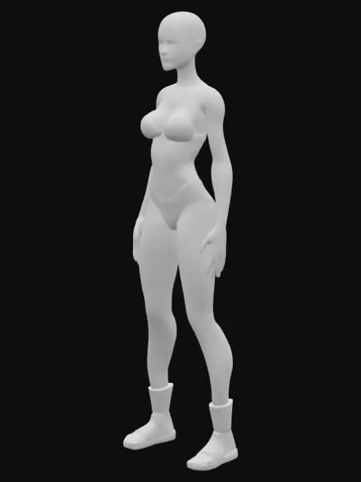 3D model for Photorealistic 3D model of a faceless crystal-glass puppet in a classic A-pose (arms at 45°). Clean quad-based mesh topology for seamless rigging and cloth dynamics. Body is opaline glass with iridescent internal veins and gentle glow. She wears a form-fitting techno outfit: a cropped neoprene bralette and high-waisted leggings featuring glossy carbon-fiber panels and reflective geometric piping. Complemented by fingerless gloves and sleek ankle boots with metallic accents. Ultra-high-res textures capture glass refraction, fabric texture and metal detail in cool moonlight with light fog.
