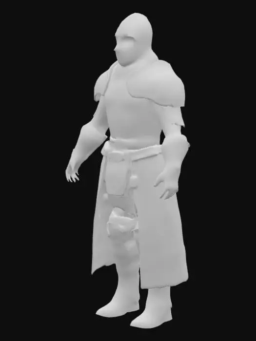 3D model for Realistic medieval armor texture featuring polished dark steel plating with intricate gold engravings, embossed trim, and aged brass rivets. Chainmail visible at elbow and thigh joints, with worn leather belts and detailed medieval buckles across the waist. Integrated futuristic details: thin glowing circuit lines etched subtly into the chestplate and shoulders, micro HUD interface around the visor, small tech nodes at gauntlets and neck. Undersuit made of matte tactical fabric with reinforced seams. Light battlefield wear, including scuffs, scratches, heat staining, and dust accumulation. Designed for an A-pose model, blending noble tradition with sleek sci-fi in a grounded, cinematic style.