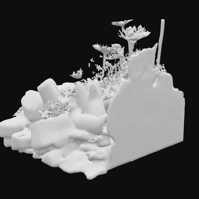 3D model for A post-apocalyptic garden where nature breaks through concrete and reclaims what was lost. Created with a blend of photoreal textures, sculpted details, and procedural foliage—this 3D scene merges decay and rebirth in a futuristic world