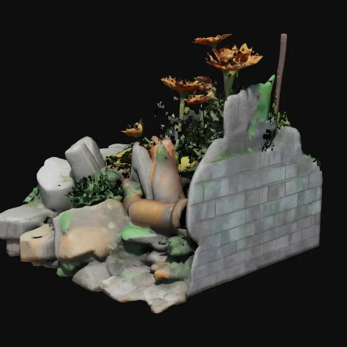 3D model for A post-apocalyptic garden where nature breaks through concrete and reclaims what was lost. Created with a blend of photoreal textures, sculpted details, and procedural foliage—this 3D scene merges decay and rebirth in a futuristic world