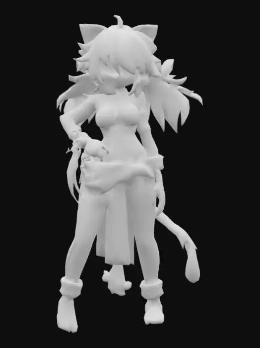 3D model for Exotic Anime girl, Genshin impact Style, Tall, neko ears, neko tail