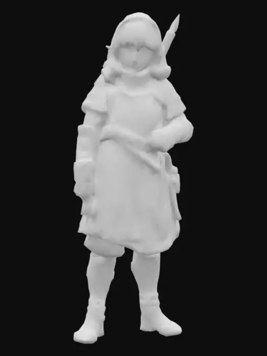 3D model for Templar Squire Anime Girl, Genshin Impact Style, Tall.