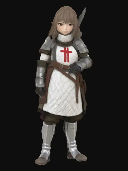 3D model for Templar Squire Anime Girl, Genshin Impact Style, Tall.