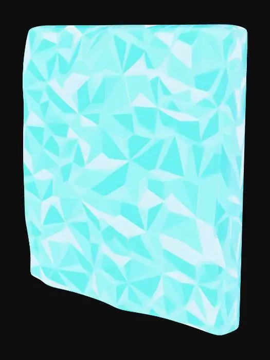 3D model for Create a perfectly flat low poly square plane that resembles a calm tropical ocean surface.
The plane must be completely flat on the bottom and slightly wavy on the top, with small low-poly triangular wave shapes.
No holes, no bowl shape, no curved borders, no cut edges.
The entire shape must remain a clean square tile (like a floor tile).
Low poly topology, evenly spaced quads or triangles.

Color: bright turquoise blue like shallow tropical water.

This is a game asset for Unity URP.
Do not create islands, rocks, cliffs, borders or deep shapes.
Just a clean flat square water tile with gentle low-poly waves.