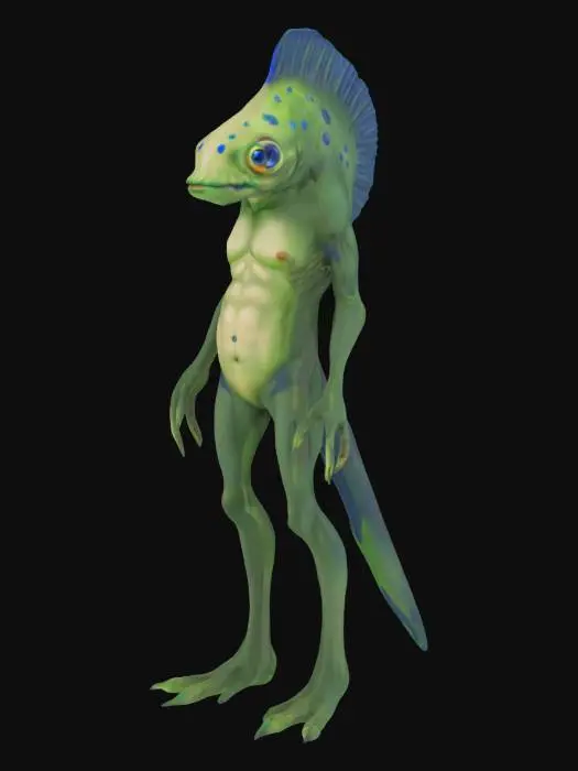 3D model for Fishman, green skin, blue spots, no weapons, World of Warcraft.