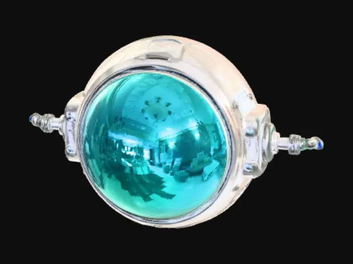 3D model for A futuristic sci-fi monocle with a smooth metallic frame, featuring a single circular lens that glows softly in blue or green. The lens is slightly thick, made of advanced crystal-like material with a faint inner shimmer. Tiny mechanical details, like rotating micro-gears or subtle pulsating lights, line the edge. It attaches via a minimalist side arm or a sleek wraparound band behind the ear. The design is clean and advanced, blending retro elegance with high-tech functionality—perfect for a refined character in a sci-fi universe.